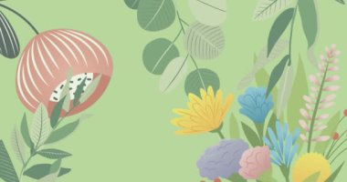 Animation of question mark over plants and flowers on green background. Global education and digital interface concept digitally generated video.