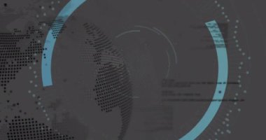 Animation of scope scanning with padlock icon and data processing over globe on black background. Global technology, online security and digital interface concept digitally generated video.