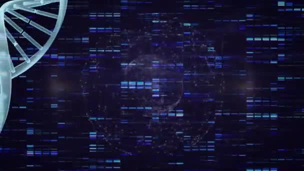 Animation Dna Strand Shapes Globe Global Business Digital Interface Concept — Stockvideo