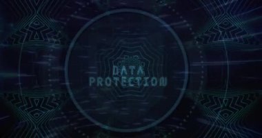 Animation of shapes over scope scanning and pingerprint on black background. Global technology, computing and digital interface concept digitally generated video.