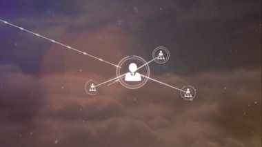 Animation of network of connections with people icons over clouds background. Global connections, networks and data processing concept digitally generated video.