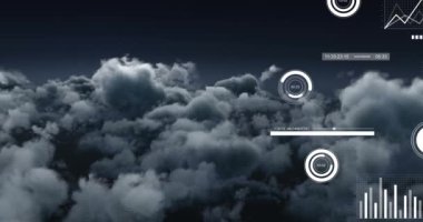 Animation of digital data processing over clouds. Global digital interface, networks and data processing concept digitally generated video.