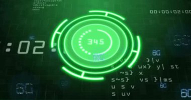 Animation of scope scanning over data processing. Global technology, online security and digital interface concept digitally generated video.