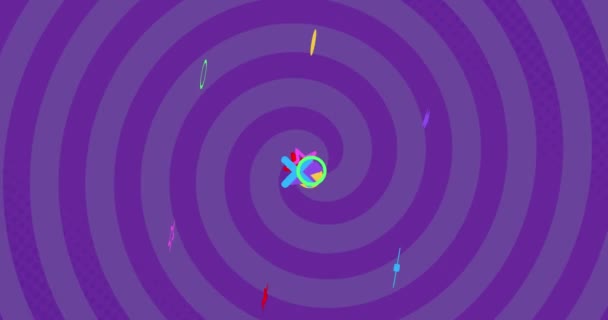 Animation Colorful Shapes Spiral Purple Background Global Social Media Icons — Stok video