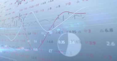 Finansal verilerin ve grafiklerin gri arkaplandaki görüntüsü. küresel iş, finans, ekonomi ve teknoloji konsepti dijital olarak oluşturulmuş imaj.