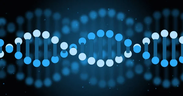 Image of dna strands over blue background. global science and digital interface concept digitally generated image.