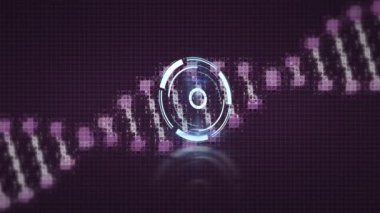 Animation of scope scanning and dna strand spinning. Global science, computing, connections, networks and data processing concept digitally generated video.