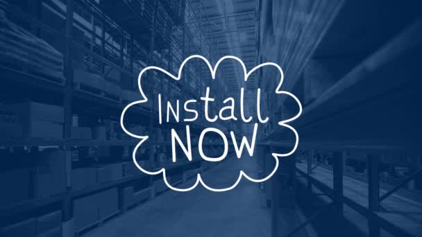 Animation Install Now Text Warehouse Global Social Media Shipping Retail — Stockvideo