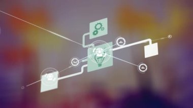 Animation of network of connections over media icons. Global business and digital interface concept digitally generated video.