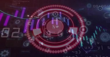 Animation of scope scanning over data processing. Global technology, online security and digital interface concept digitally generated video.