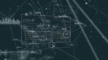 Siyah arkaplanda veri işleme üzerinden bağlantı ağının animasyonu. Küresel teknoloji, bilgisayar ve dijital arayüz kavramı dijital olarak oluşturulmuş video.