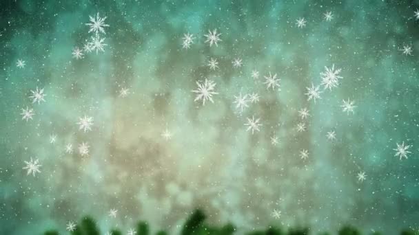 Animation Snow Falling Fir Trees Christmas Winter Tradition Christmas Concept — Video Stock