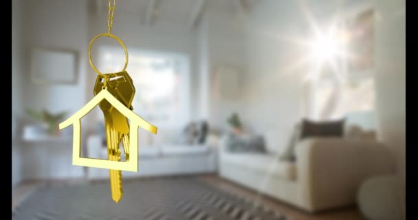 Animation Golden Key House House Interior Moving House Concept Digitally — Stockvideo