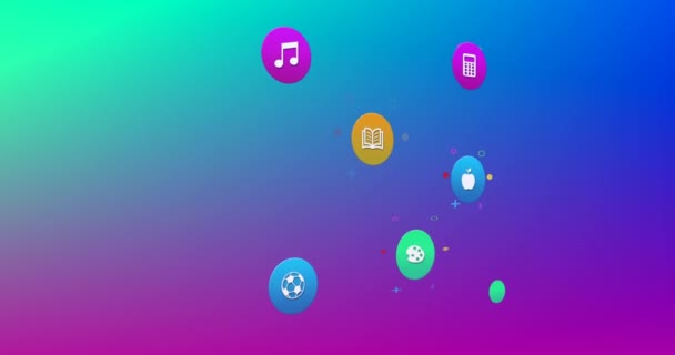 Animation Colorful Icons Purple Background Global Social Media Icons Digital — Video Stock