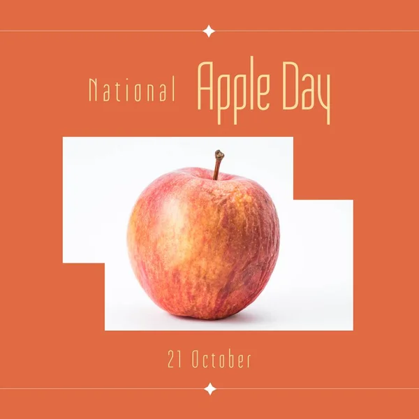 Composition of national apple day text over apple. National apple day and celebration concept digitally generated image.