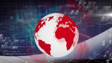Animation of globe with data processing on futuristic digital interface. Digital composite, artificial intelligence, global communication, technology, finance, connect the dots, abstract.