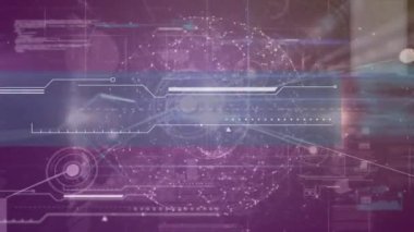 Animation of network of connections over financial data processing on purple background. Global connections, computing and digital interface concept digitally generated video.