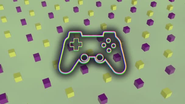 Animation Gamepad Squares Green Background Social Media Digital Interface Concept — Vídeo de Stock