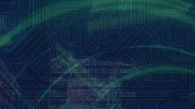Animation of data processing with hud elements, light beam, abstract pattern on digital interface. Digital composite, artificial intelligence, communication, cloud computing, technology, coding.