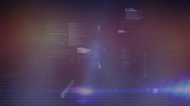 Veri işleme animasyonunun siyah arkaplan üzerindeki ışık yollarının üzerinde gerçekleşmesi. küresel teknoloji, bilgisayar ve dijital arayüz kavramı dijital olarak oluşturulmuş video.