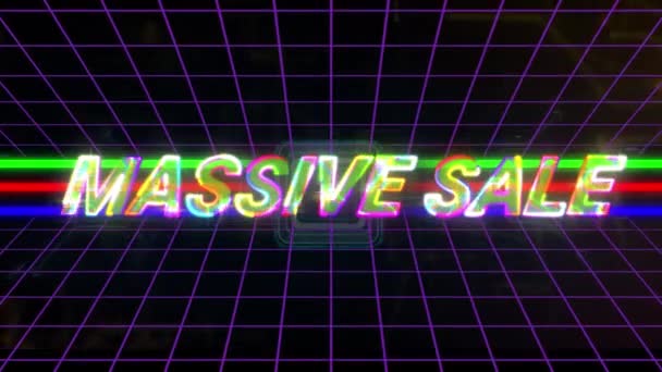 Animation Neon Massive Sale Text Grid Patterned Digital Interface Digital — Video Stock