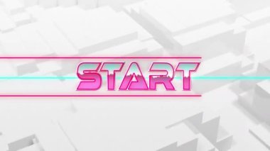 Animation of start text over moving shapes on white background. Social media and digital interface concept digitally generated video.