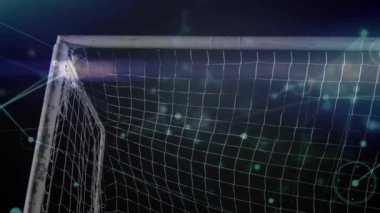 Animation of networks of connections over woman and man exercising in gym. Digital data security technology and sport concept digitally generated animation.