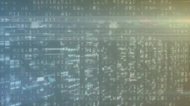Animation of interference over data processing on blue background. Global technology, computing and digital interface concept digitally generated video.