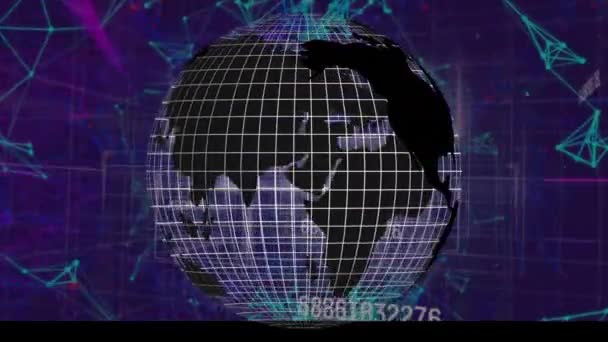 Animation Globe Numbers Geometric Shapes Futuristic Digital Interface Digital Composite — Stockvideo