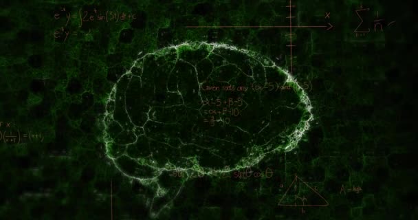 Анимирование Человеческого Мозга Над Формулами Геометрическими Ангелами Черном Фоне Мбаппе — стоковое видео