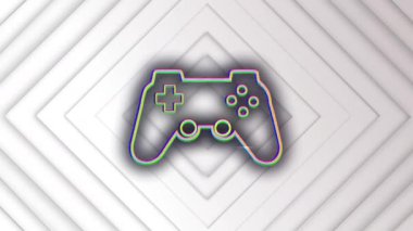 Animation of gamepad over squares on white background. Social media and digital interface concept digitally generated video.