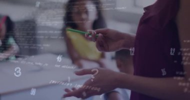 Animation of data processing over people using smartphones. Global communication technology social media and digital interface concept digitally generated video.