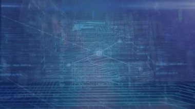 Animation of data processing with network connecting dots on digital interface. Digital composite, artificial intelligence, cloud computing, technology, finance, connect the dots, coding.
