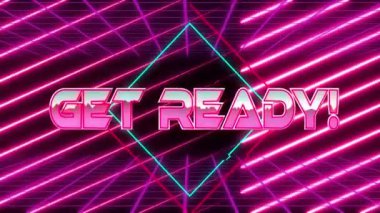 Animation of get ready text over pink lines on black background. Social media and digital interface concept digitally generated video.
