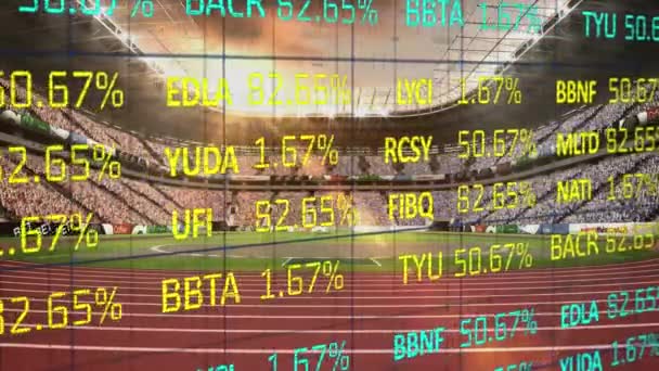 Анимация Фондового Рынка Над Стадионом Концепция Глобального Спорта Финансов Цифрового — стоковое видео