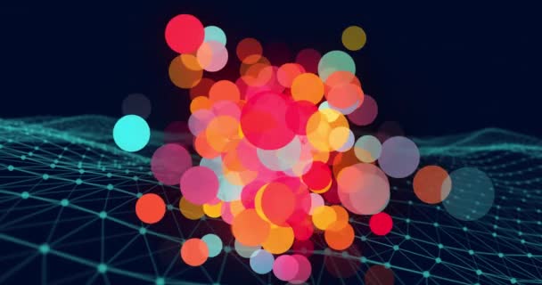 Animation Colorful Spots Light Digital Wave Blue Background Global Networking — Stockvideo