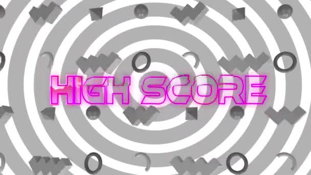 Animation High Score Text Gray Shapes Circles White Background Social — Stock video