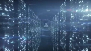 Animation of moving columns over data processing on black background. Global business data processing digital interface and technology concept digitally generated video.