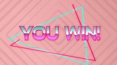 Animation of you win text over squares on pink background. Social media and digital interface concept digitally generated video.