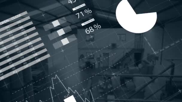Animation Financial Data Graph Charts Digital Interface Office Interior Digital — Stok Video
