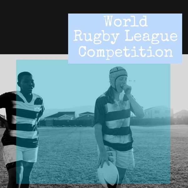 Composition Rugby League Competition Text Diverse Female Rugby Players Rugby — Zdjęcie stockowe