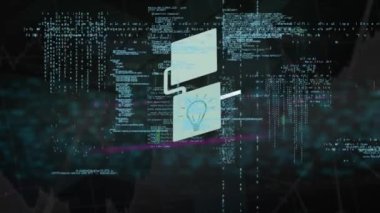 Animation of network of connections with icons and data processing over grid. Global research technology and digital data network concept digitally generated video.