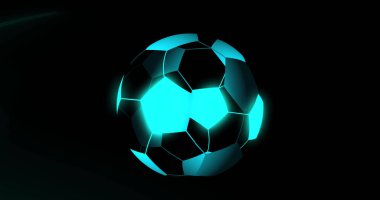 Image of digital football on black background. Global sport, technology and digital interface concept digitally generated image.