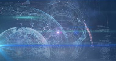 Image of light spots over globe and data processing. Global business, patriotism and digital interface concept digitally generated image.