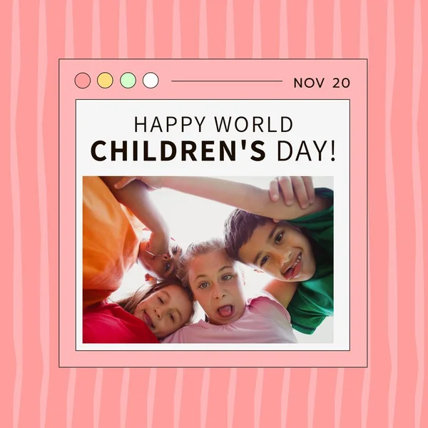 Nov Happy World Children Day Text Diverse Children Making Faces — Stockfoto