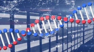 Dna structure spinning against screens with dna structure spinning on screens. Global business communication and data network concept digitally generated video.