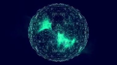 Animation of connecting dots forming sphere with green light on digital interface. Digital composite, connection, connect the dots, networking, data, technology, telecommunication.