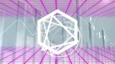 Yeşil ızgara üzerinde yeşil şekillerin animasyonu. İletişim bağlantısı ve veri paylaşım teknolojisi konsepti dijital olarak oluşturulmuş video.