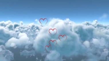 Digital animation of follow like and heart icons increasing in numbers with sky background. Sports tournament and competition concept.