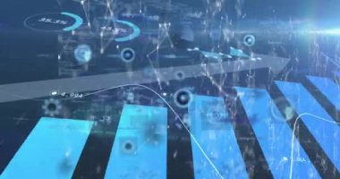 Animation of graph with data processing and scope scanning over blue background. Global technology, computing and digital interface concept digitally generated video.